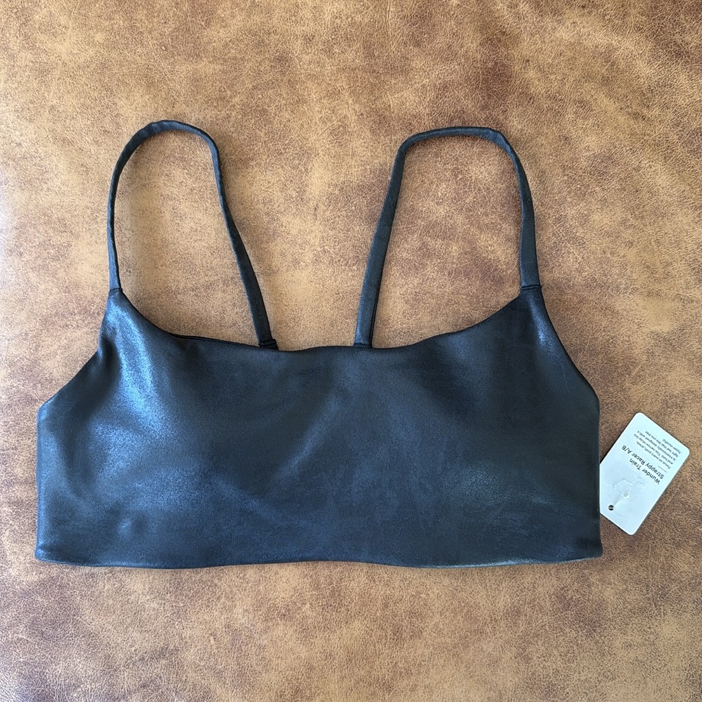 NWT Lululemon Wunder Train Strappy Racer Bra Sz 4 A B Foil Matte Shine Black - Picture 1 of 5